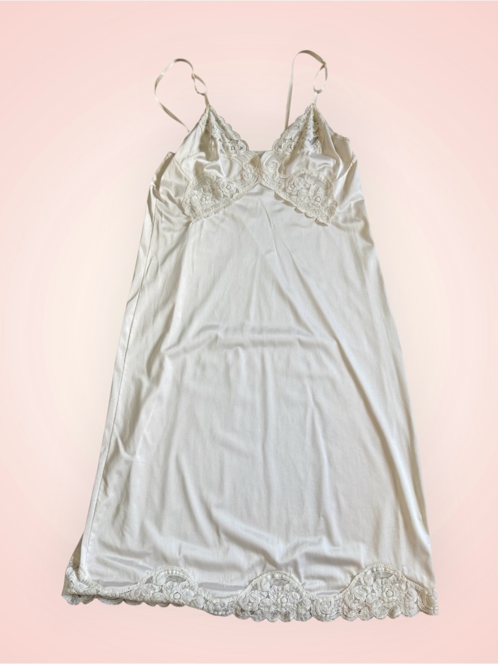 Vintage Vanity Fair Lace-Trim Slip Dress Short- White